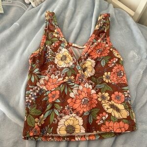 Caution to the Wind floral print crop top tank top criss cross front